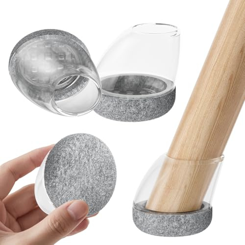 RCHYFEED 24 pezzi Coprigambe per Sedia in Silicone con Feltro, Fit 15°-25° Gambe per Mobili, Elastiche Protezione per Gambe Delle Sedie per Antigraffio, Feltrini Chair Leg Protectors (Fit:14-20mm)