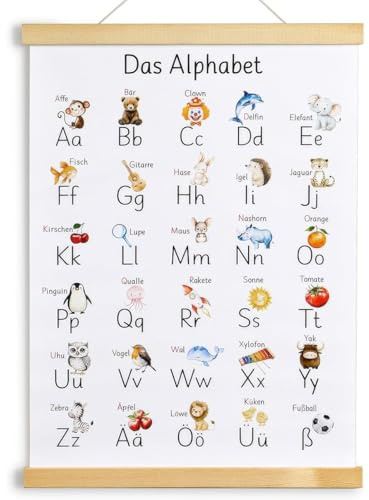Zykra ABC Poster für Kinder 30x40 cm, Lernposter Grundschrift Buchstaben | Alphabet Lernen Poster Wanddeko Kinderzimmer, für Kindergarten, Vorschule, Grundschule, Einschulung Geschenk