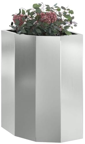 vidaXL Macetero de Esquina Plateado 30 x 30 x 50 cm Acero galvanizado, Caja de Plantas Exterior, Jardinera de Acero Resistente, Ahorro de Espacio, rincón, exhibición Moderna de Flores
