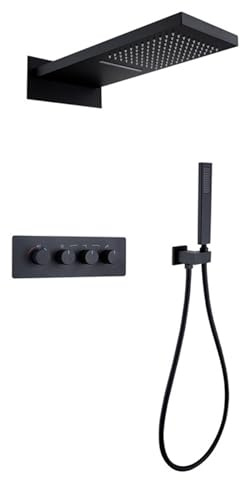 FQYEP Douche Encastrée Thermostatique Colonne de Douche Encastre avec Douchette Corps en Laiton,Noir