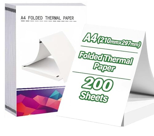 Thermopapier A4, Thermodrucker Papier, A4 Thermopapier 200 faltbar,BPA-frei | Thermodruckpapier, Schnell Trocknendes, Thermodruckerpapier ideal für Webseiten, Dokumente und Fotos, 210x297 mm