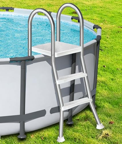 Errzom Escalera de Acero Inoxidable para Piscinas Elevadas, con Estructura en Forma de A, 4 Peldaños Anchos Antideslizantes, Escalera de Piscina de Alta Resistencia para Piscinas 135 cm,85cm