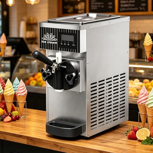 Sushangmao Máquina de Helado Soft, Máquina de Helado Soft de Encimera 450W con Depósito de 2,5 L, Control LCD y Limpieza con un Toque para Cafeterías y Tiendas de Postres Silver