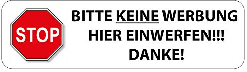4 Vinylaufkleber f. Briefkasten - Bitte keine Werbung hier einwerfen! - 95x27mm