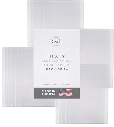 Risch Double-Sided All Clear Vinyl Menu Cover, Two-Sided 2 View Plastic Menu Holder, Slip in Top-Loading Cover, Wipeable, Reusable, 11” x 17”, Pack of 24