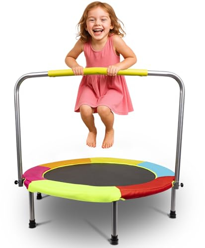 HLC Trampoline Interieur Enfant de 94 cm, Pliable avec Poignée de Sécurité - Trampoline Enfant Mini Intérieur et Extérieur, Charge Maximale de 60 kg