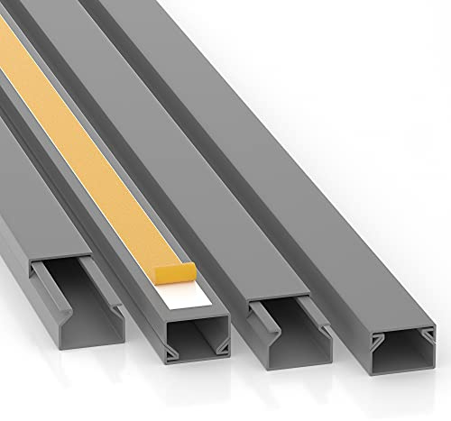 CILSON Kabelkanal, 15x10 mm, 20x1 m, Grau, selbstklebend + Bodenlochung | PVC, UV-beständig, Innen & Außen, 20 Stangen à 1 m = 20 m, Made in Germany