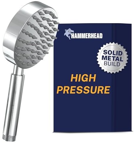 HammerHead Showers® Solid Metal Hand Held Shower Head - CHROME - 2.5 GPM High Pressure Shower Heads 4 Inch Spray Wand | Made from 304 Stainless Steel with Silicone Nozzles