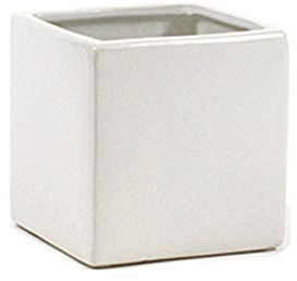 WGVI WGV Ceramic Cube Vase Width 4 Height 4 (Fits 3 Pot) Elegant Modern Block Square Floral Planter Terrarium Container Table Dresser for Event Accent Home Office Decor White 1 Piece