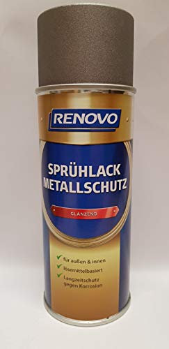 Renovo Metallschutzlack Eisenglimmer Silber, Glänzend, für Innen + Außen, Lösemittelbasiert, Grundierung + Decklack in einem, 400 ml