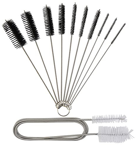 THETHO 11er Aquarium Schlauchbürste Nylon-Reinigungsbürsten-Set Edelstahl Bürsten Double EndedFilter Glaspfeifenreiniger Bürstenfilter Pfeifenbürste von Babyflaschen,Glasröhrchen,Teekannen Schwarz