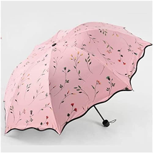 YMXWFC 3-facher Regenschirm, Damen UV-Schutz P15 Sonnen- und Windschutz, schwarz beschichteter Sonnenschirm, florales Muster, Komfortgriff