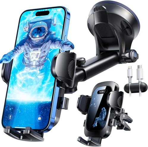 YRU [2025 Militär-Klasse] Handyhalterung Auto Handy Halterung Auto [Stärkst Saugnapf & Clip] Universal Auto Handyhalterung Armaturenbrett Scheibe Lüftung für iPhone 17 Pro 16 Samsung S25 Blau Schwarz