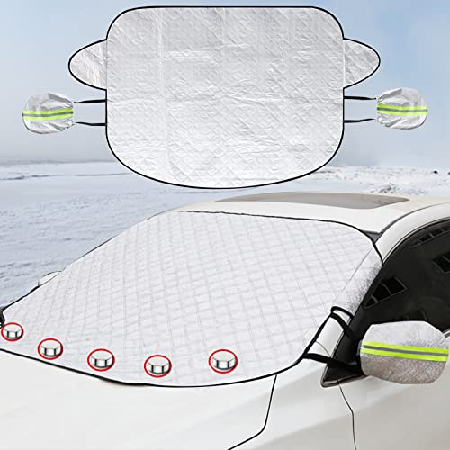 Zhongtou Frontscheibenabdeckung Auto Scheibenabdeckung Windschutzscheiben Magnetische Sonnenschutz Abdeckung mit Rückspiegelabdeckung Eisschutzfolien Anti-Schnee Wind Frost EIS Staub 148x116 cm