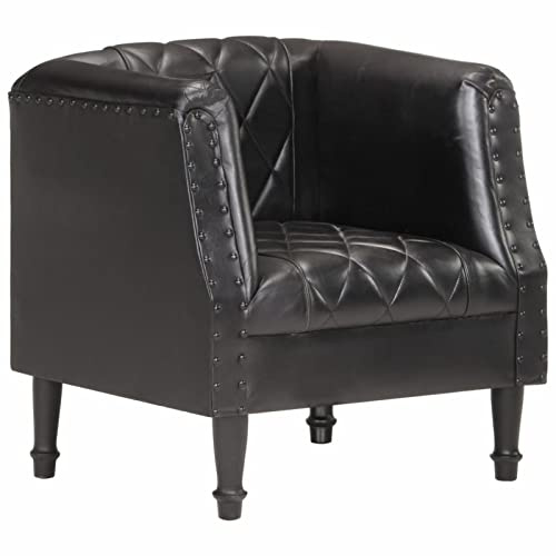 Tidyard Sittstol i svart läder 60 x 57 x 64 cm, 1-sits soffa, Chesterfield soffa i läder, fåtölj med ryggstöd, Relax Fåtölj i äkta läder, modern lädersoffa, TV-fåtölj
