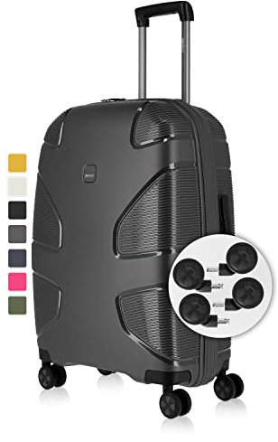 IMPACKT IP1 4-Rad Handgepäckkoffer aus recyceltem Material mit 6 Jahren Garantie; nachhaltiger Hartschalenkoffer mit austauschbaren klick-Rollen + USB Port; 55 cm, 2,8 kg, 38 Liter