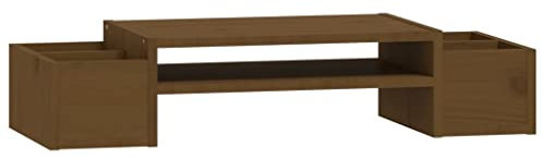 vidaXL Skärmställ honungsbrun 70x27,5x15 cm massiv furu, datorställ, bildskärmsställ för stationär dator, skrivbordshöjare, tangentbordsställ