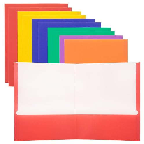 BAZIC Products 2 Pocket Folders – Assorted Color, Letter Size Portfolio, Durable Paper Pocket Folders for School, Office, Business Documents, and Home, 10-Pack