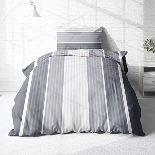 Träumschön Biber Bettwäsche Set 2tlg 135x200 cm + 80x80 cm – Flauschige gestreifte Bettwäsche Grau – Weiche Winterbettwäsche mit Streifen - Atmungsaktiv, Warm & Hautfreundlich - 100% Baumwolle