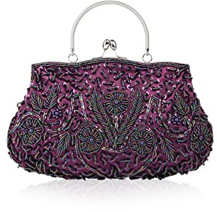 CORIOS Borsetta da Sera Donna Pochette con Perline Glitterate e Perline con Paillettes Borsa a Spalla Elegante Borse Messenger Retro Borsa a Tracolla Cocktail Festa Cerimonia Ballo Clutch Viola