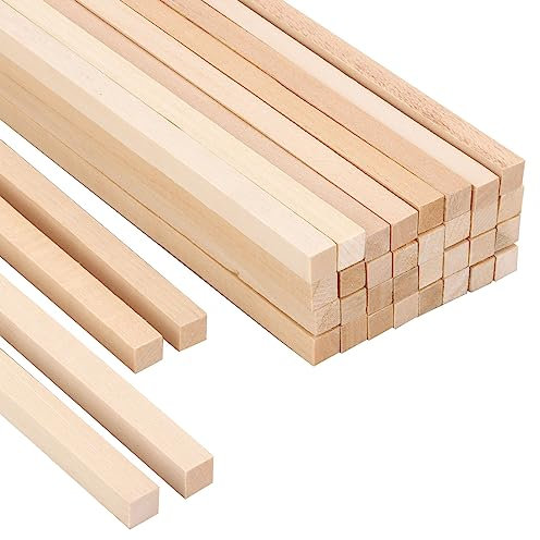 WOPPLXY 50PCS Wood Dowels - 8mm Square x 30.5cm Natural Unfinished Wooden Craft Sticks for DIY Project, Woodcraft