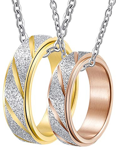 BCughia Pärchen Ketten für 2, Partner Ketten mit Gravur Gold Kette Personalisiert Regenbogen Drehring, Matt, 6 mm Halskette Geburtstags Geschenke für Paar
