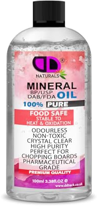 Huile minérale pure de qualité alimentaire, huile de planche à découper, plan de travail, blocs de boucher, bois, ardoise, pierre, sans goût, inodore et transparent (bouchon de 100 ml)