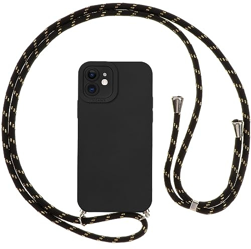 Vauki handyband Hülle für iPhone 11 mit Band, HandyHülle mit Kordel, Weich Silikon TPU Stoßfest Bumper mit Kette zum Umhängen für iPhone 11, Lanyard-Schwarz