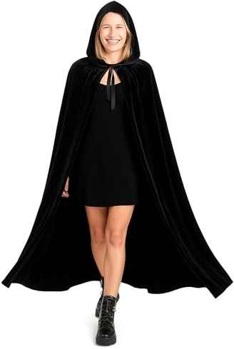 Various Capa Negra con Capucha Terciopelo Disfraz de Vampiro Halloween y Carnaval,Capa Disfraz Adulto para Mujer y Hombre,150cm