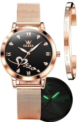 OLEVS Damenuhr Rosegold Frauen Slim Dünn Leichte Uhr Edelstahl Uhren Wasserdicht