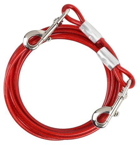 5 m Cuerda Metal para Perros Grandes Medianos Pequeños, Alambre de Acero Inoxidable 6 mm, Correa para Mascotas con Gancho Giratorio, Cable Cinturón de Seguridad Perros para Camping (5m, Rojo)