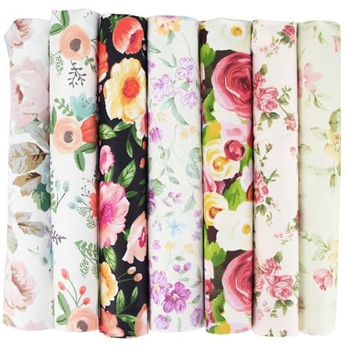 PTNKUIIY 7 Stück Baumwollstoff Patchwork Stoffe Paket 25 x 25cm Baumwolle Tuch DIY Handgefertigte Nähen Quilten Stoff Stoffreste Bunte Baumwollstoff Set zum Nähen Scrapbooking Quilten Handwerk -Rose