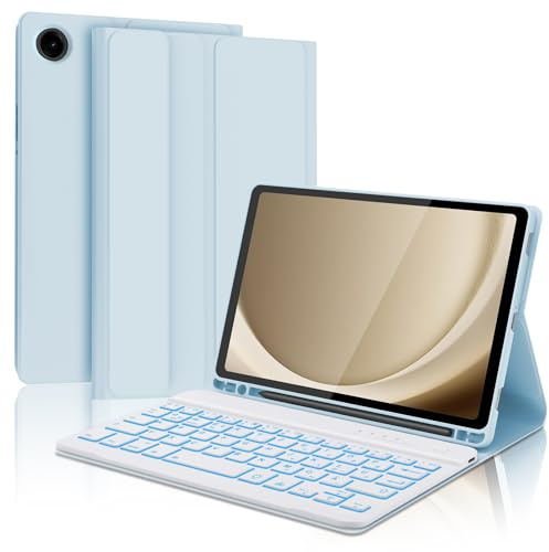 AVNICUD Tastatur für Samsung Galaxy Tab A9 8.7 2023 mit Beleuchtete | Hülle mit Tastatur für Samsung Tab A9 Magnetische Bluetooth Abnehmbare QWERTZ Layout, Blau