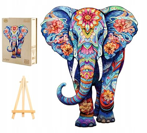 PASJO - Holzpuzzle Erwachsene mit Elefantmotiv 210 Teile 34x27,3 cm - Geschenkidee für Kinder - Holz Puzzle Elefant - Einzigartige Tierförmige Holz-Puzzle - Creative Jigsaw aus Holz für Erwachsene