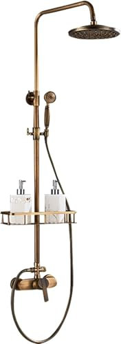 Duschsystem, Antik Retro Armatur Duschset Regendusche Duscharmatur Messing Brause Nostalgie Mit Ablage,Regendusche Mit Armatur, Duschset,Duscharmatur Komplettset