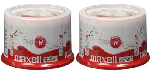 Maxell 275701 - 50 x DVD-R - 4.7 GB (120min) 16x - white - printable surface - spindle - storage media (Pack of 2)