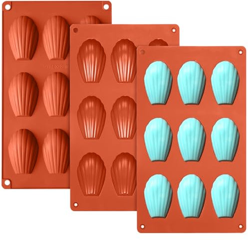 3PCS Madeleines Baking Tray, Silicone Madeleine Moulds, Madeline Tins for Baking, Madeleine Trays Silicone, Shell-Shaped Moulds for Madeleines, Biscuits, Chocolate, Candy, Pudding