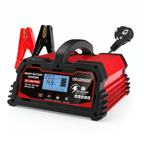 Autobatterie Ladegerät 20A 12V/24V Batterieladegerät Auto Vollautomatisches Intelligentes Erhaltungsladegerät mit LCD-Bildschirm, Ladegeräte für Autobatterien 12v LiFePO4 Batterie