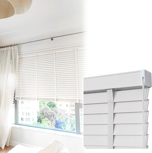 Plissee Jalousie Holz 5cm Lamellenvorhang Blickdicht Fensterdecor Sichtschutz Plisseerollo Weiß 120x100 34x100 100x100 160x100 cm(48x100cm)