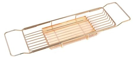 Luxury Extendable Bathtub Tray Divider for Couples Adjustable Over Bath Tub Racks Shower Organizer in Gold Color