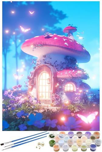 Paint by Numbers Kits for Adults Mushroom, Butterfly Painting by Numbers for Kids 6-12 with Frame 20x30cm, Oil Adult Crafts with 3 Brush and Acrylic Paints, Home Wall Decor Delicate Female Gifts-13