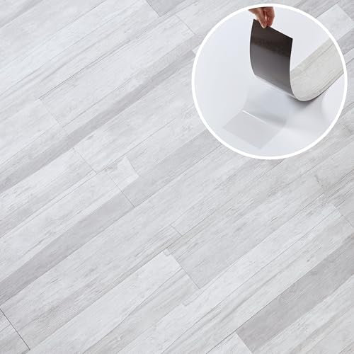 Self Adhesive Floor Planks - 7 Pack Cover 10.47 sq ft / 0.97 sqm- Vinyl Flooring Set - Peel and Stick Tiles - 36x5.98 in (91.4x15.2cm) - Vinyl Floor Tiles - Light Grey Ash Breeze Wood Effect