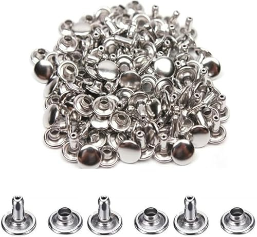 200Sets Leather Rivets,Sliver Metal Double Cap Rivets Snaps Studs for Clothes Shoes Handbag Belts Crafting Repairs,12MMx10MM