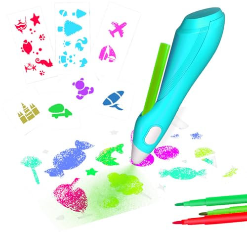 infactory Hand-Airbrush-Stifte: Airbrush-Stift für Kinder, 12 Farben zum Sprühen, 30 Schablonen, USB (Graffiti, Sprüh-Graffiti, Geburtstag)