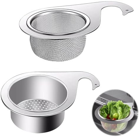 Cxqbsmy Colador para fregadero de cocina, 2 piezas de cesta de drenaje multifuncional, cesta colador, fregadero de acero inoxidable