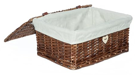 Natural Wicker Storage Basket With Lid Underbed Storage Gift Basket (Brown, Small)