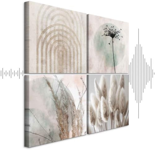 murando - Set di 4 Quadri Fonoassorbenti Componibili Fiori Minimal Scandinava 80x80 cm Ciascuno delle Dimensioni di 40x40 cm - Collage 4 Pezzi - Quadro Acustico Stampa su Tela b-C-10467-b-a