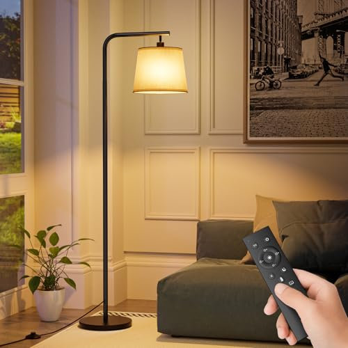SUWIN Lampada da Terra, Piantana Dimmerabile Moderna con Telecomando Magnetico, Lampada da Terra Salotto con Paralume in Lino Beige, Lampadina E27, per Soggiorno, Camera da Letto, Ufficio