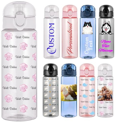 Xsersao Personalisiertes 780 ml Wasserflasche mit Foto & Name Transparente Sportflasche aus Kunststoff für Frauen Männer Kinder Fitness und Outdoor - Vollständiger Druck Weiß