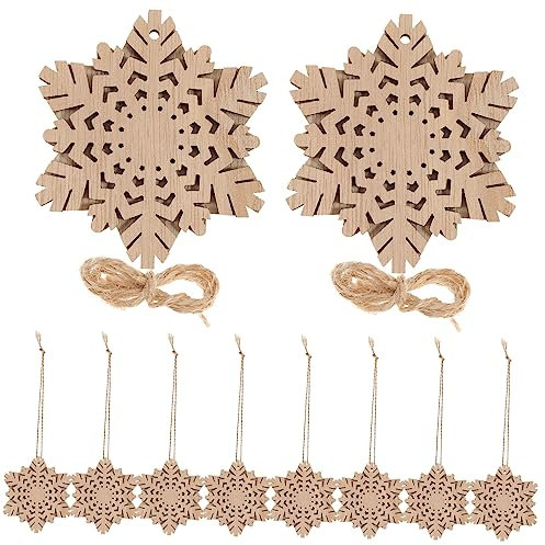 Tofficu 10pcs Wooden Snowflake Craft Ornaments Bulk Christmas Decorations for DIY Embellishments Wood Chips for Home Xmas Tree